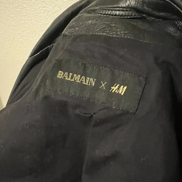 Balmain x H&M Gold Lion Embroidered Leather Jacket - Picture 9 of 11